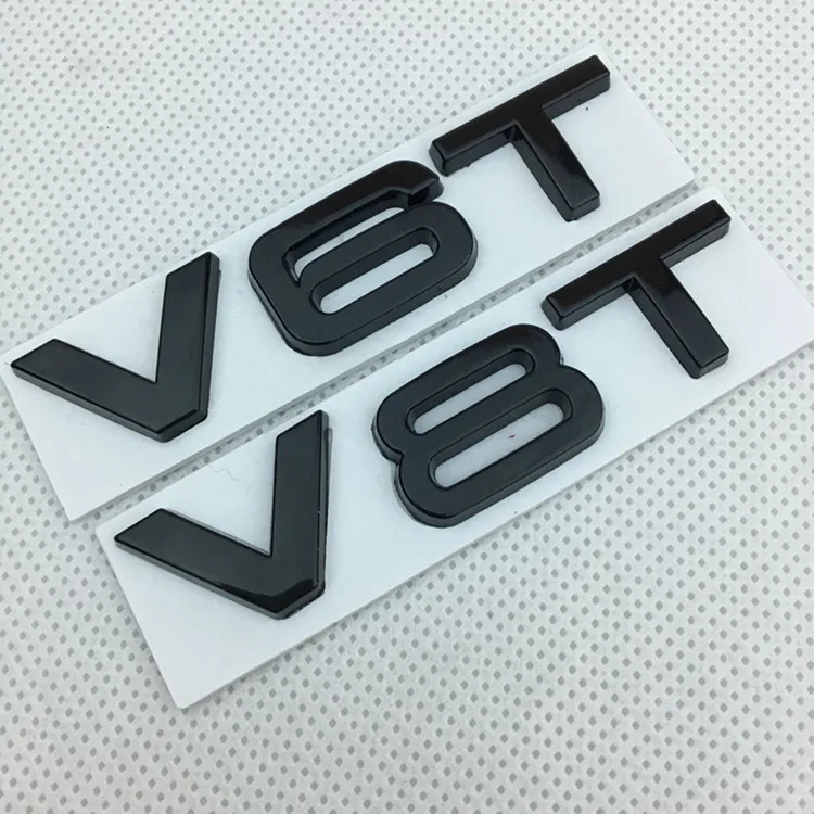 【Hot】2PCS 8cm*2cm New Car Styling 3D Metal Black Red Silver V6T V8T Car Front Rear Emblem Trunk Badge Sticker logos