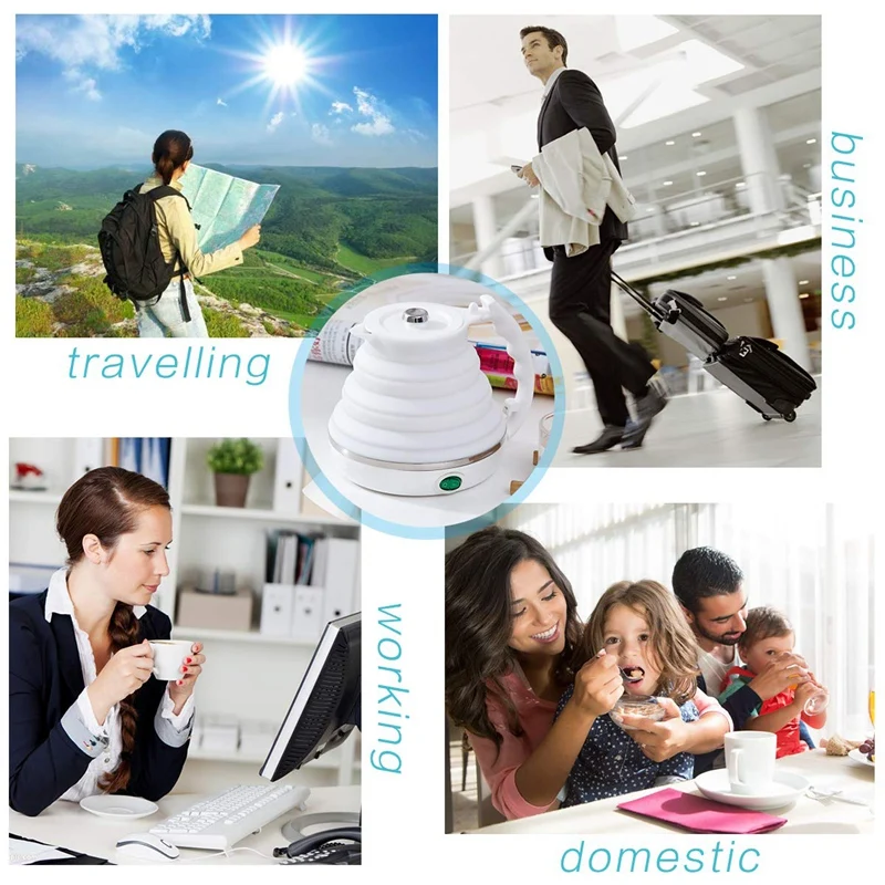 Travel Foldable Electric Kettle - Fast Water Boiling - Food Grade Silicone - Small, Collapsible, Portable - Boil Dry Protection