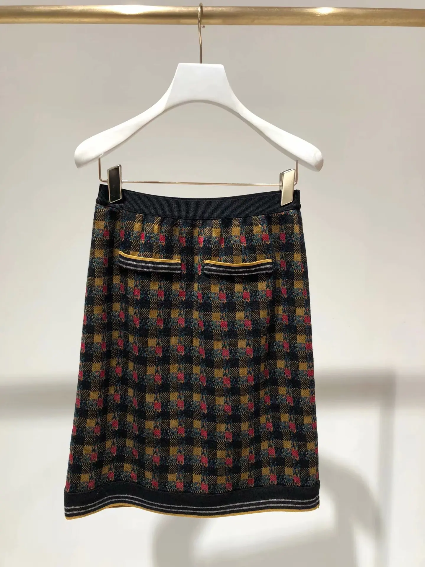 

PRE-SALE 2020 Spring Clothing New Style High-waisted Slimming Plaid Jacquard Knitted A- line Skirt Short Skirt Women's Fashion 2
