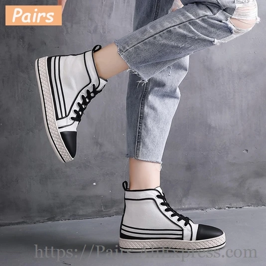 Lace-up Canvas Ladies Shoes Comfortable Rubber Flat Shoes Women Casual Shoes High Top Sneakers Women Flats Autumn Women Shoes PU
