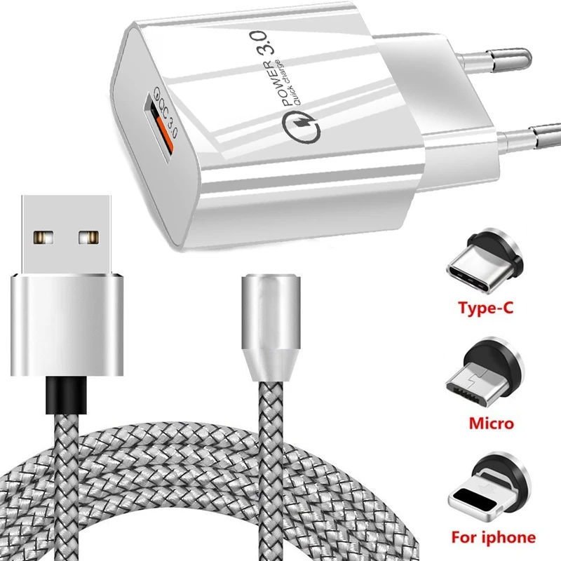 Магнитный USB кабель для iPhone X XS 11 Pro MAX samsung A20 A30 A40 A3 A5 A9 A7 Micro usb type C Кабель-адаптер для быстрой зарядки