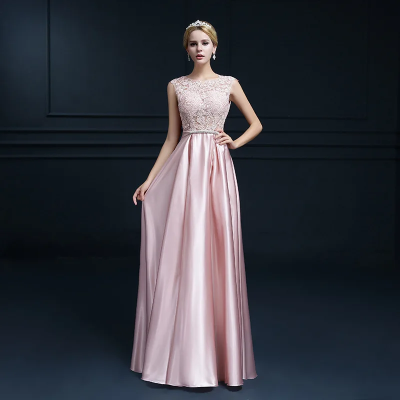 ES2696 Новое торжественное платье женское элегантное кружевное вечернее платье без рукавов в пол вечернее платье для женщин vestidos de fiesta - Цвет: Розовый