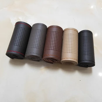 

Hand-stitched Car Steering Wheel Cover 38cm Universal Four-side Embossed Microfiber Steering Wheel Cover with Needles and Thread