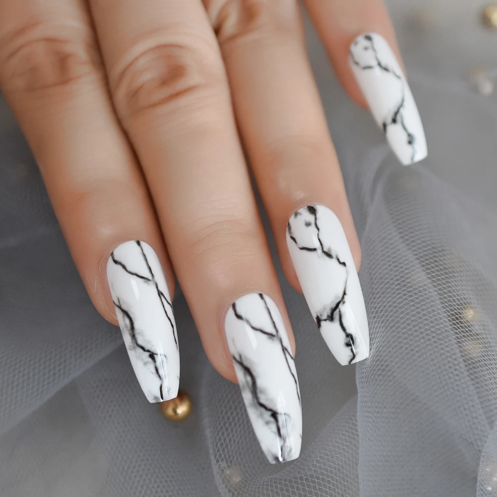 L5286 Белые французские балерины, накладные ногти, натуральный обнаженный гроб, плоские накладные ногти для салонов, вечерние накладные ногти, искусственная губка, клейкая лента - Цвет: L5286