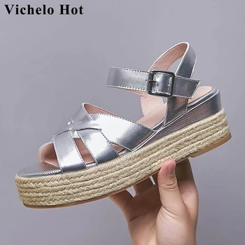 

Vichelo Hot summer limited customization genuine leather high quality high heels wedges young lady daily wear sandals women L10