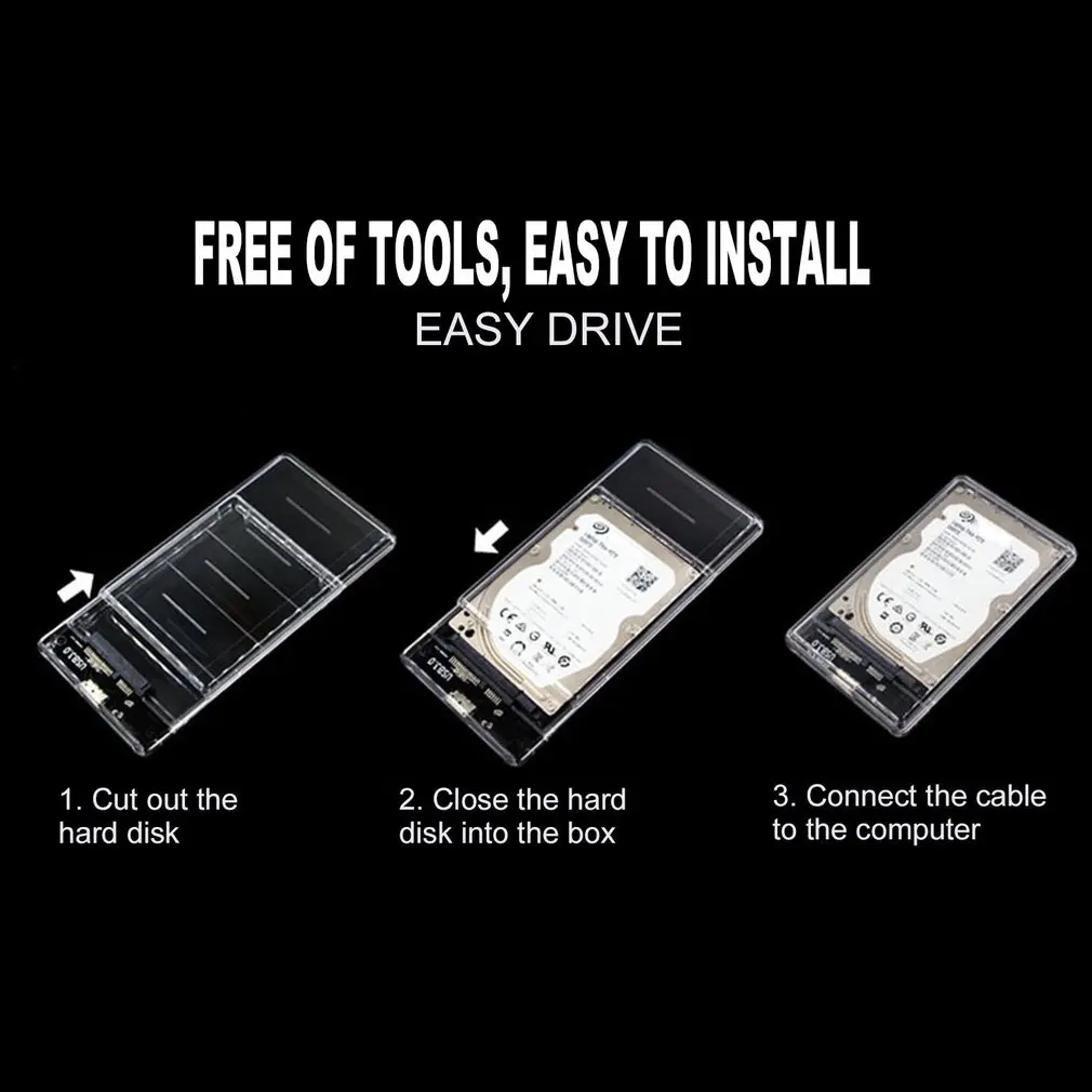 Прозрачный SSD твердотельный машинный ноутбук SATA серийный USB 3,0 высокоскоростной мобильный жесткий диск коробка USB к SATA последовательный порт