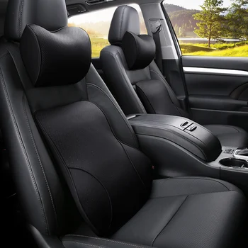 

KKYSYELVA PU Car Auto Seat Supports Back Cushion And Headrest Neck Pillow Memory Foam Lumbar Back Support Interior Accessories