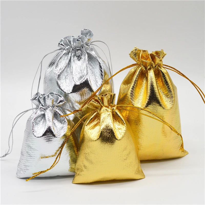 10/50/100pcs Gold Silver Organza Bag Jewelry Packaging Bag Wedding