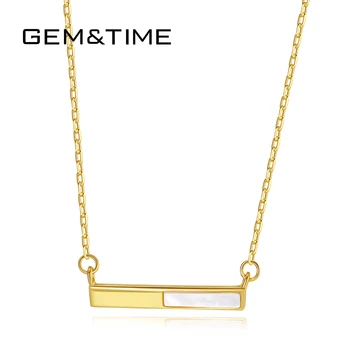 

Gem&Time Simple Stick Pendant Bar Shell Necklace 925 Sterling Silver Link Chain Necklaces Long Strip Jewelry for Women SN-389