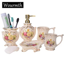 European Elegant Bathroom Set Ceramic Mouth Cup With Handles Five-piece Toiletries Soap dish Lotion bottle New Wedding Products