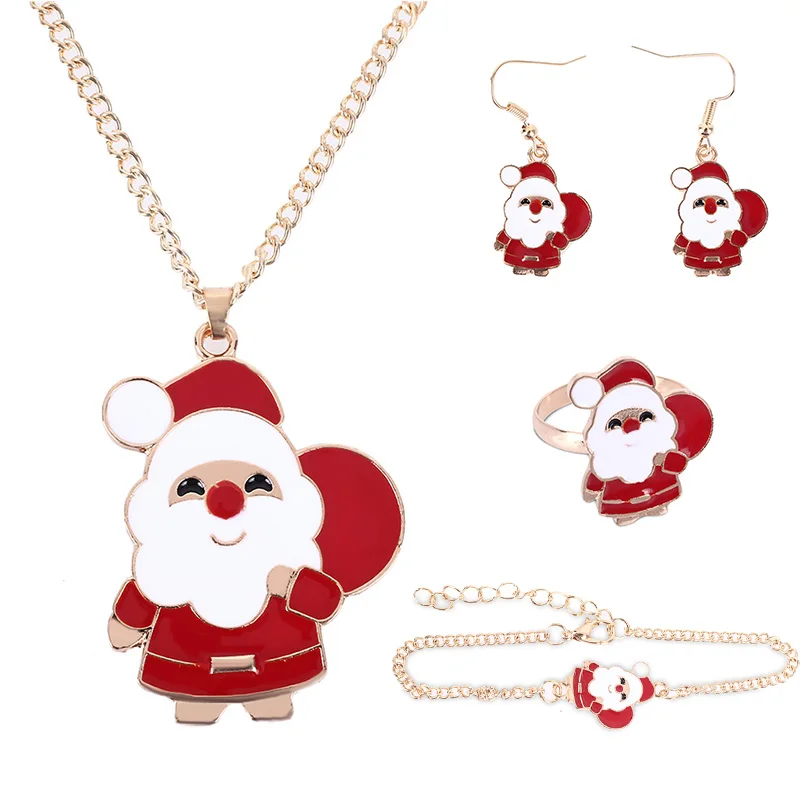 

Christmas Decoration Comfortable 4pcs/Set Women Children Christmas Jewelry Suit Earrings Cute Cartoon Necklace Girl