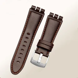 Premium Men's 23mm Soft Waterproof Genuine Leather Watchband - Black & Brown Cowhide Bracelet - 23mm silver clasp (B Dark brown)
