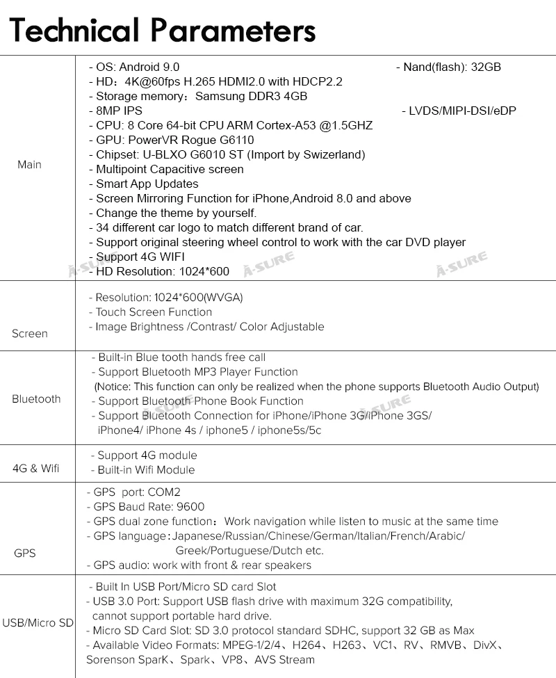 Sale A-Sure 1 DIN Octa Core 4GB Android 9.0 Car Radio GPS DVD Player Navigation For Mercedes-Benz A/B Sprinter Vito Viano VW Crafte 28