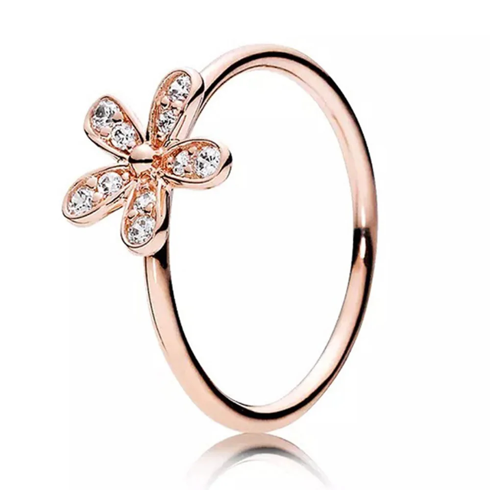 Rose Gold Color Paylor 2 цвета модные элегантные розовое золото серебро ослепительный цветок ромашки бренд палец кольцо, чистый фианит Свадебные украшения - Цвет основного камня: Rose Gold Color