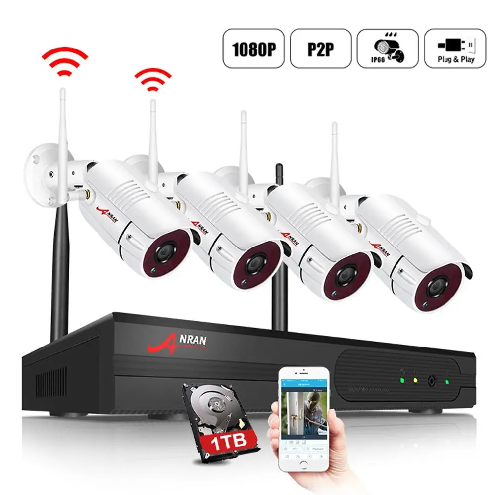 

ANRAN WIFI HD Camera Security Surveillance System 4CH 1080P NVR Kit Wireless Video Security Camers System Remote Control&View