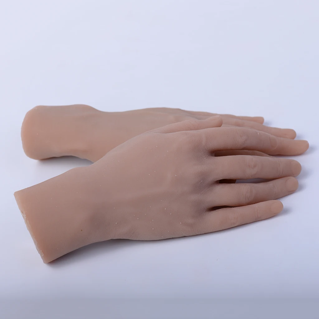 2pcs Men`s Fake Hands Mannequin for Tattoo/Nail Art Practice Jewelry/Glove/Watch/Ring Display, Prop Stage Hands