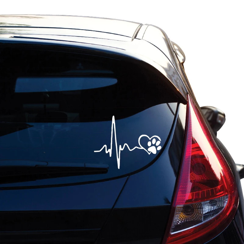 YJZT-13CM-10-3CM-Heartbeat-Love-Dog-Footprints-Creative-Vinyl-Car-Sticker-Decals-Black-Silver-C10 (4)