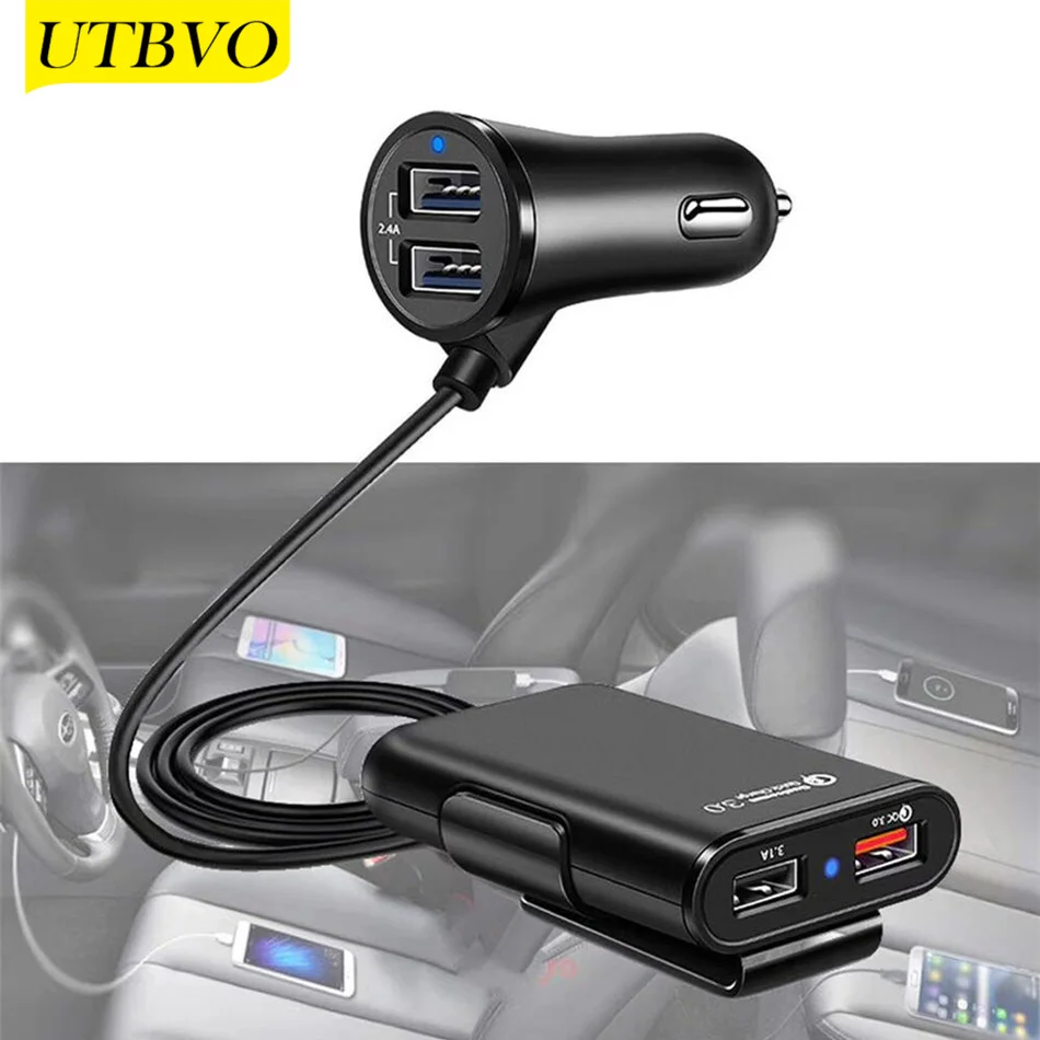 

UTBVO 4-Port 8A QC3.0 Fast Car Charger Adapter with 1.8m Cord for Cell Phone, iPhone, Huawei, Samsung, LG, Nexus & Tablets