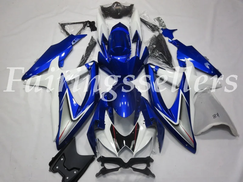Литье под давлением ABS мотоцикл обтекатели комплект подходит для Suzuki GSXR 600-750 K8 2008 2009 2010 08 09 10 Обтекатели Черный Белый - Цвет: Blue White