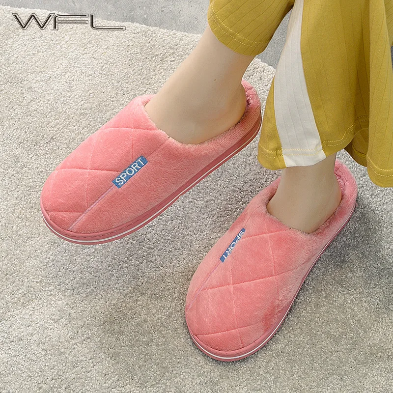 

WFL Cotton Slippers Thick-soled Anti-skid Couples Household Warm Womens Shoes Indoor Soft Bottom At Home Warm Winter Shoes