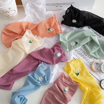 

Flowers Transparent Socks Women Mesh Glass Silk Sock Female Hosiery Summer Fashion Thin Ankle Daisy Socks 8 Color