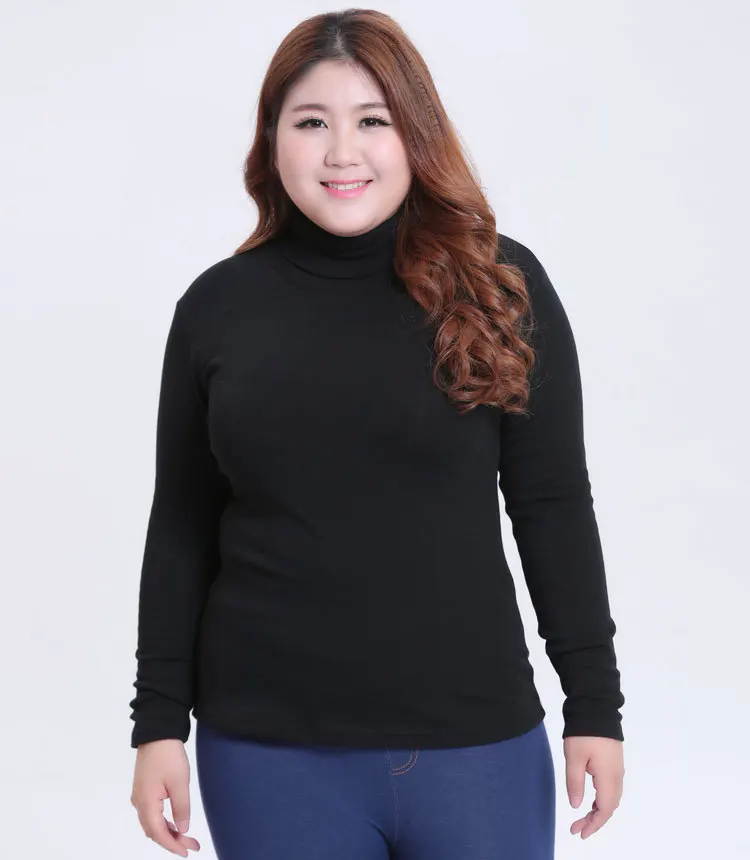2XL-6XL размера плюс женская одежда осень зима более размер d одноцветная водолазка Базовые Женские топы винтажные свободные тонкие рубашки WR128