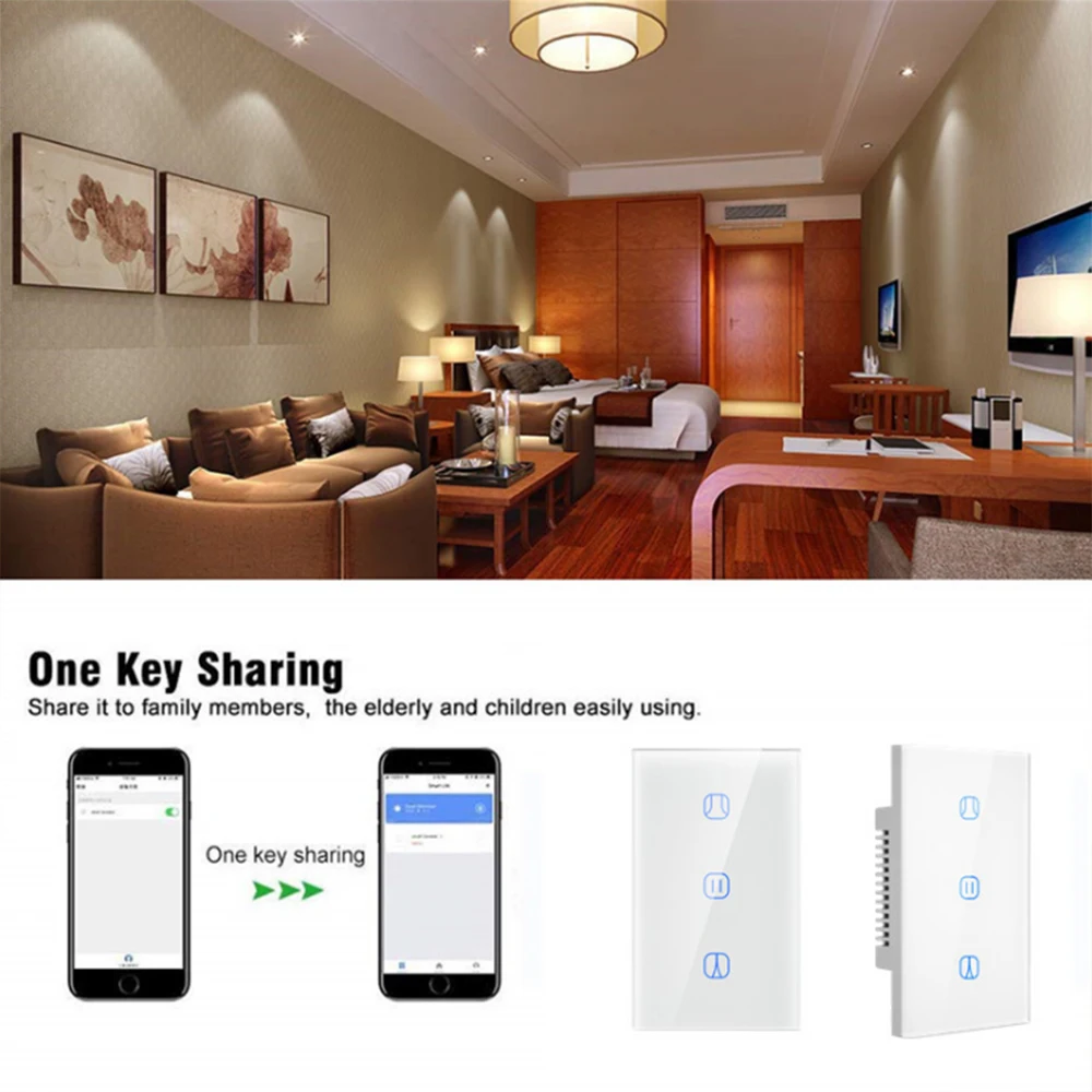 Smart House Home WiFi Curtain Switch Electrical Touch Blinds Curtain Switch Panel Wireless Intelligence Control Google Home