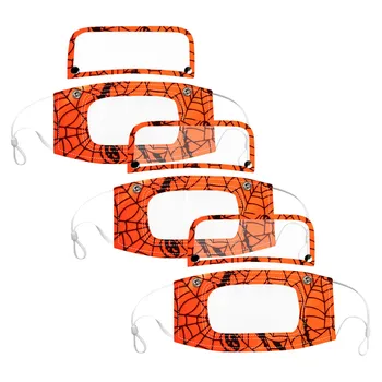 

3PCS Halloween Clear Expression Lip Reading Face Mask with Detachable Eye Shield Cloth Mouth Caps Washable Mouth Mask masques