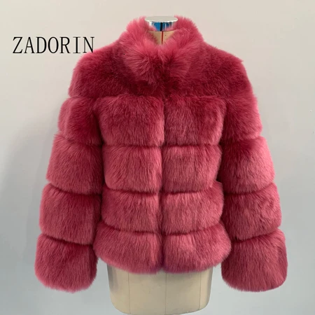 Dark pink Новая женская шуба из искусственного лисьего меха размера плюс женское зимнее пальто стоячий воротник длинный рукав искусственный мех куртка меховой жилет fourrure - Цвет: Dark pink