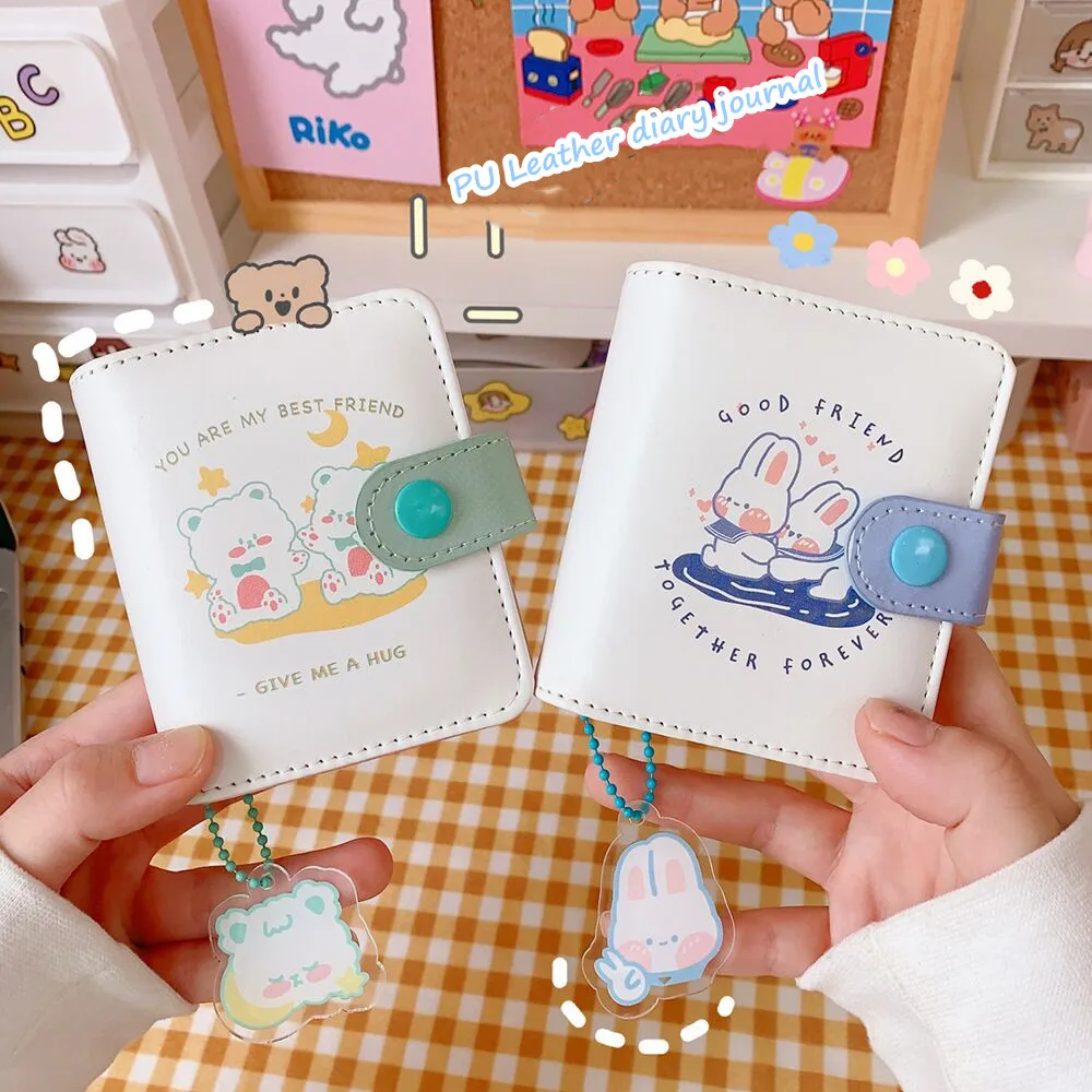 

MINKYS Kawaii PU Leather Mini Pocket 3 Ring Binder Diary Notebook Journal Agenda Notepad Birthday Gift Set Korean Stationery