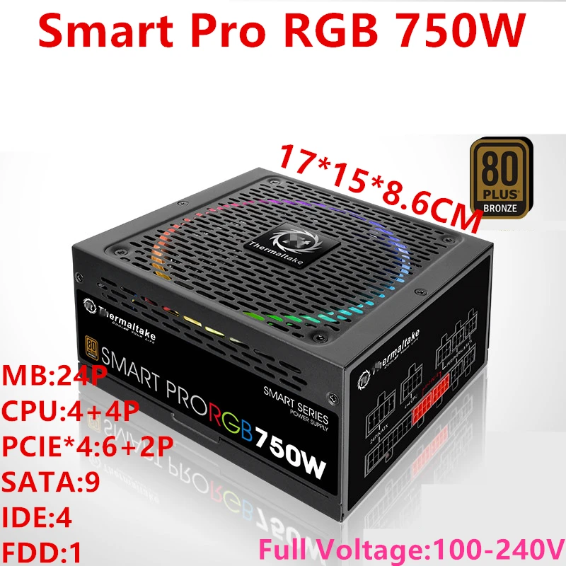 Блок питания для Thermaltake(Tt) полный модуль 80plus Bronze ATX 12V настольная игра источник питания 850W блок питания Smart Pro RGB 850W