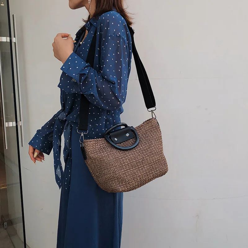 

Simple Versatile ren qi kuan Straw Weaving Beach Bag Summer Holiday Large-Volume WOMEN'S Bag Crossbody Bag