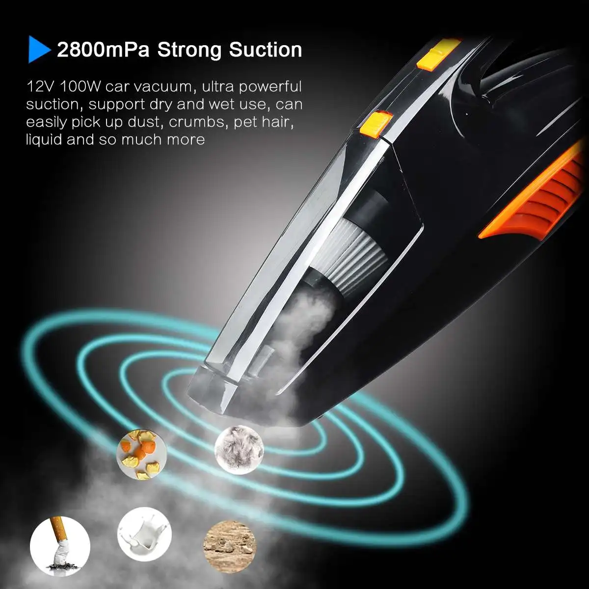 

Cordless Car Vacuum Cleaner with LED Light 12V 120W Mini Auto Home Dual-Use Cleaner Wet / Dry Auto Portable Handheld Aspirador