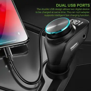 

Car Fm transmitter Bluetooth Car Mp3 Player Handsfree Adapter Rotary Button LCD Screen Dual USB Charger Power Car Accessories