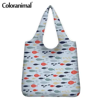 

Coloranimal Cute Fishes Pattern Women Tote Eco Bag Shopper Bag Large Capacity Lady Grocery Bag Foldable Female Shopping Bag 2020