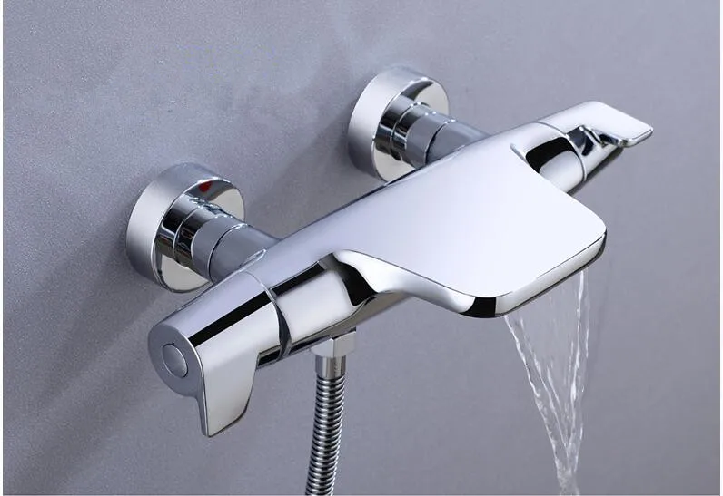 Новое поступление высокое качество ванная комната Твердый латунный кран для ванны набор хромированный термостатический водопад смеситель для душа кран - Цвет: only faucet