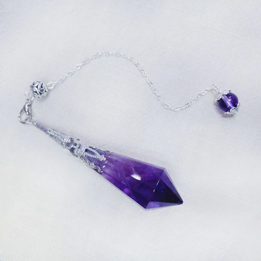 Amethyst Натуральный кристалл кварца маятниковая подвеска энергетический камень граненая цепочка с заострённым кулоном целебный Кристалл Камень Женщины Ювелирные изделия Подарки - Цвет: Amethyst