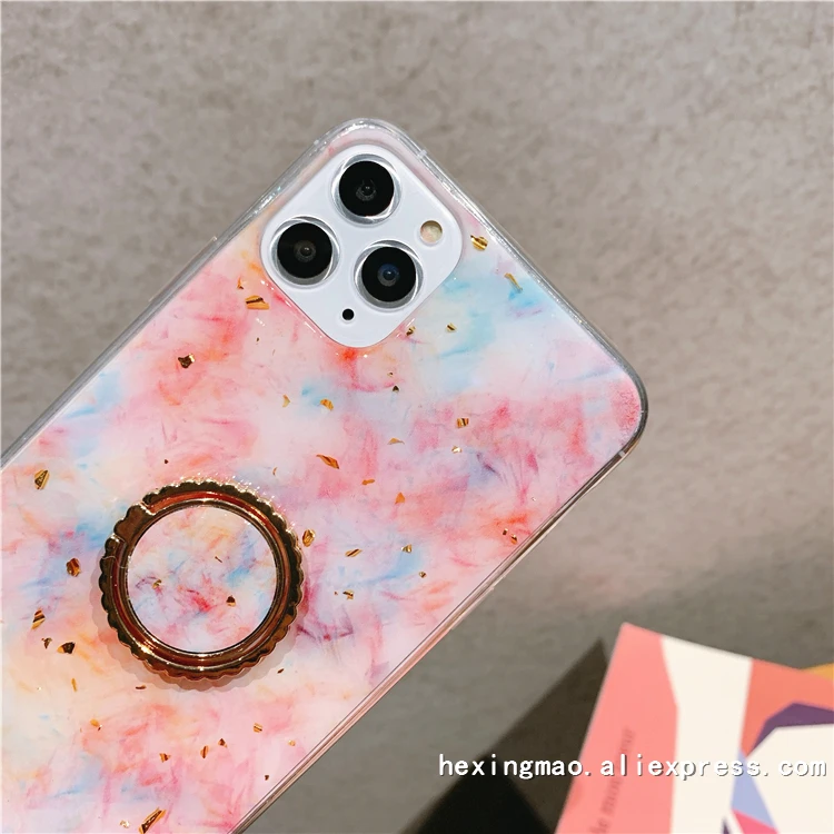 Золотая фольга градиентная Живопись чехол для телефона для iphone 11promax XS Max XR X 8 7 6S 6 Plus задняя крышка градиентный художественный чехол с кольцом