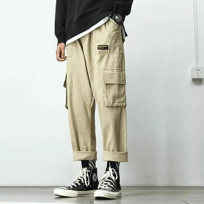 Cargo Pants Men Streetwear Hip Hop Pants Elastic waist Harem Ankle length Trousers Black Army green Harajuku Loose Casual Pocket Cargo Pants Men Streetwear Hip Hop Pants Elastic waist Harem Ankle length Trousers Black Army green Harajuku Loose Casual Pocket
