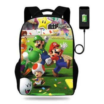 

Canvas Super Mario Smash Bros Print Backpack Daily Casual Schoolbag Laptop Bag USB Charging for Teens Students