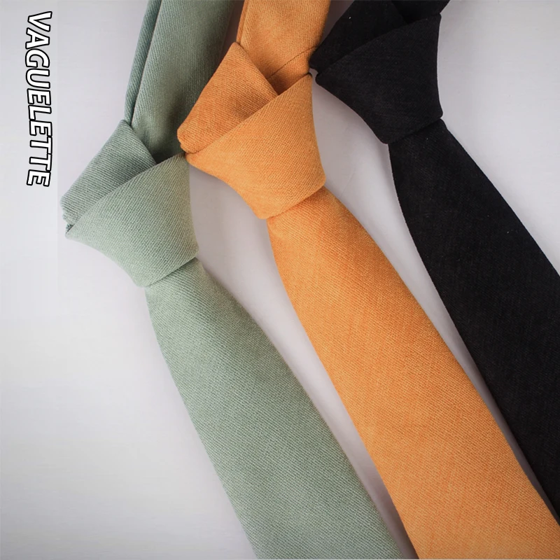 

VAGUELETTE Solid Black/Red/Green/Pink Men Ties For Men Cotton Handmade Skinny Neck Tie 6.5 CM Neckties For Men 2019