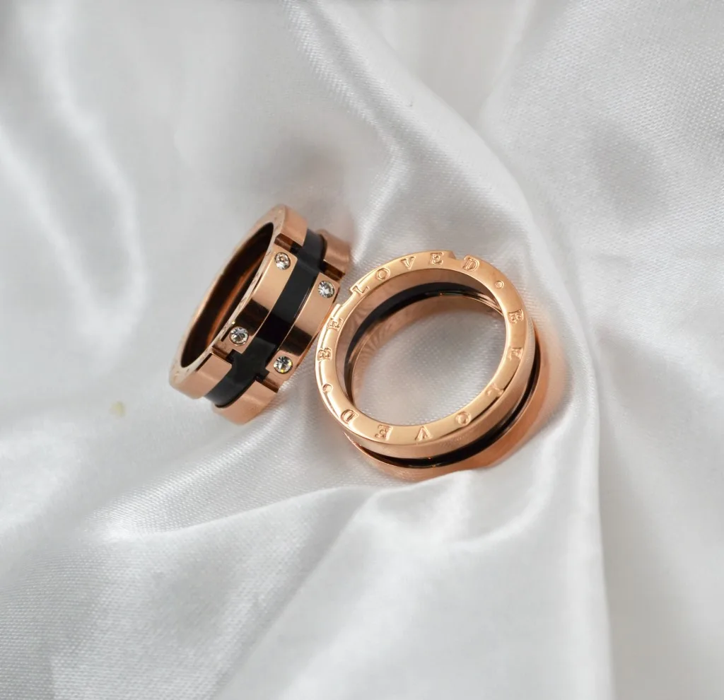 

South Korea Titanium Steel Accessories Black And White with Pattern Rose Gold Versatile Gap Have to Drill Rose Gold Ring Steel G