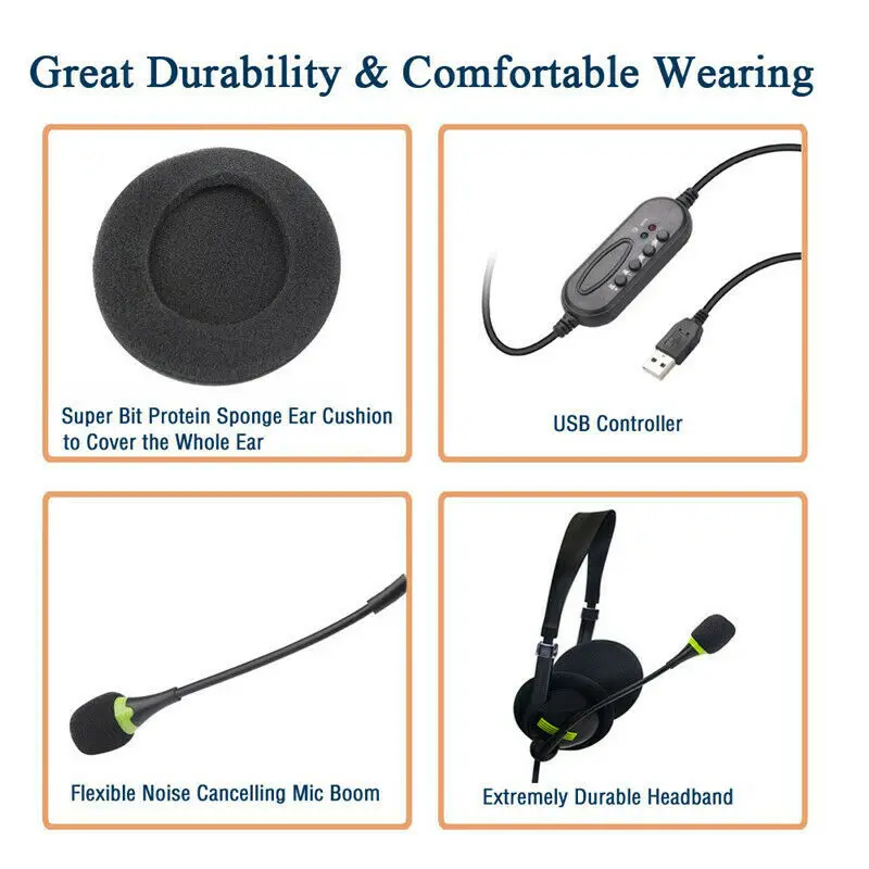 kowkaka USB Headset Wired with Microphone Noise Cancelling MIC Computer Headphones Business Headset for Call PC Laptop