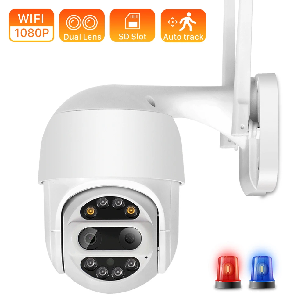Камера видеонаблюдения HD 1080P с двумя объективами PTZ Wi-Fi автоматическое слежение