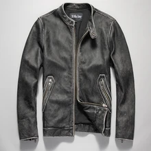 Новинка, мужская повседневная куртка из натуральной воловьей кожи, стоячий воротник, куртки для верховой езды, черные/черные Eding/Винтажные серые пальто