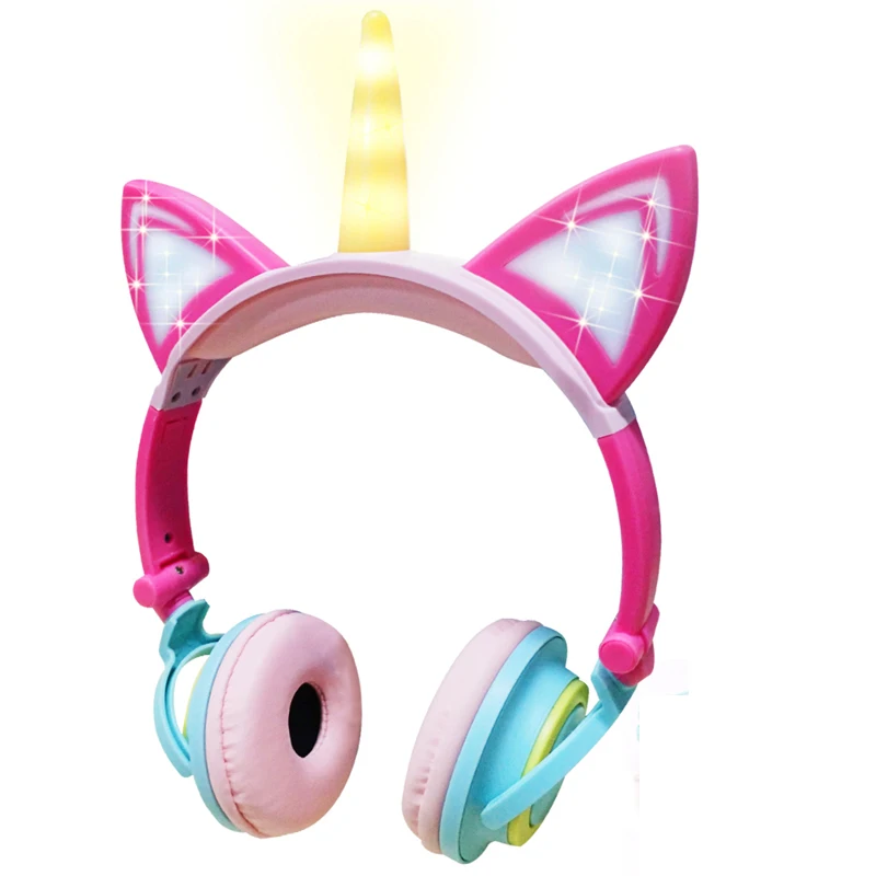 Funny Kids Headphone Led Light Unicorn Wired Headphones Girl Gamer PC Earphone Foldable Music Gaming Overear Headset Auriculares