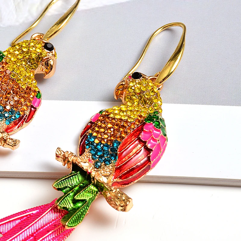Statement Long Bird-Shaped Earring Colorful Crystals Drop Earrings Fashion Jewelry Accessories For Women