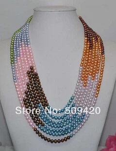 free shipping >>4 Qty 8strds Beautiful Multicolor real freshwater pearl necklace