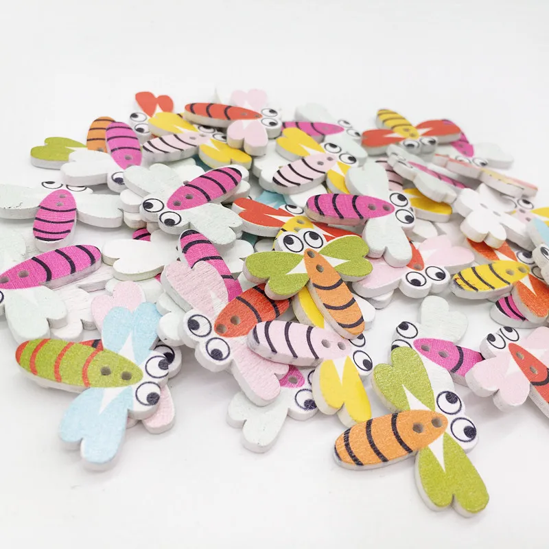 100PC Wooden Buttons Mix Animals Bee Sewing Accessories 2 Holes Wood Decorative Scrapbooking Sewing Buttons