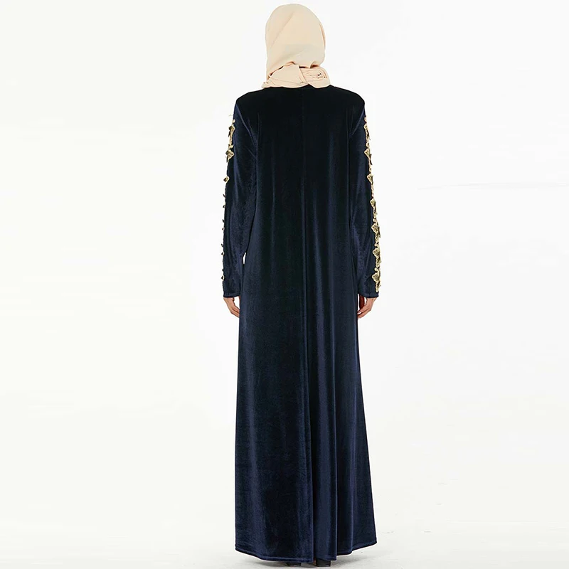 Winter Floral Velvet Abaya Kaftan Dubai Hijab Muslim Dress Robe Maxi Large Plus Size Warm Thick Long Soft Caftan Marocain